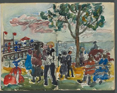 Schetsboek, De Dells, nr. 127, pagina 122  123: Figuren op een kust door Maurice Prendergast