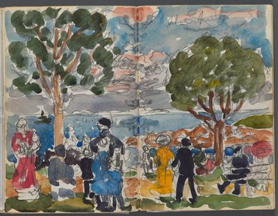 Schetsboek, The Dells, nr. 127, pagina 142  143: Figuren op een kust door Maurice Prendergast