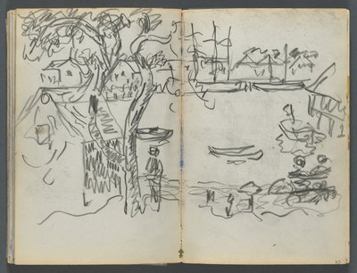 Schetsboek, De Dells, nr. 127, pagina 162  163: Havengezicht door Maurice Prendergast