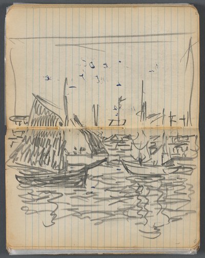 Schetsboek, pagina 056 57: Uitzicht op zeilboten door Maurice Prendergast