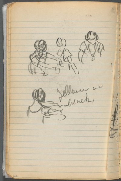 Schetsboek, pagina 100: Figuren met aantekeningen door Maurice Prendergast