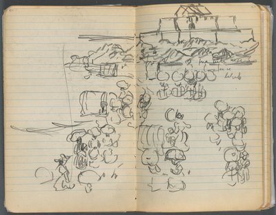 Schetsboek, pagina 112  113: Strandzicht door Maurice Prendergast