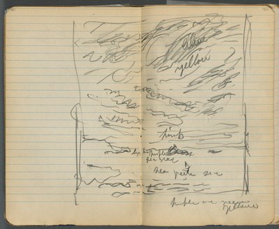 Schetsboek, pagina 152  153: Gezicht op de zee met kleurnotaties door Maurice Prendergast