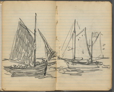 Schetsboek, pagina 156  157: Uitzicht op zeilboten door Maurice Prendergast