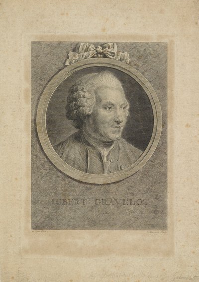 Hubert Gravelot, gegraveerd door Jean Massard de Oudere door Maurice Quentin de La Tour