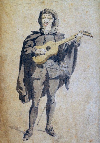 Scaramouche, illustratie van Maurice Sand, gravure uit Commedia dell
