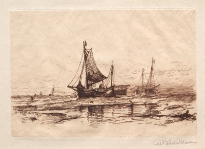 Vissersboten op het strand van Scheveningen door Maurits Frederik Hendrik De Haas
