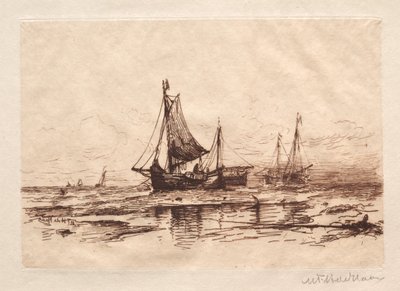 Vissersboten op het Strand bij Scheveningen door Maurits Frederik Hendrik De Haas