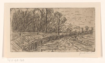 Landschap met weg, bosrand en elektriciteitspalen door Maurits van der Valk (signed by artist)