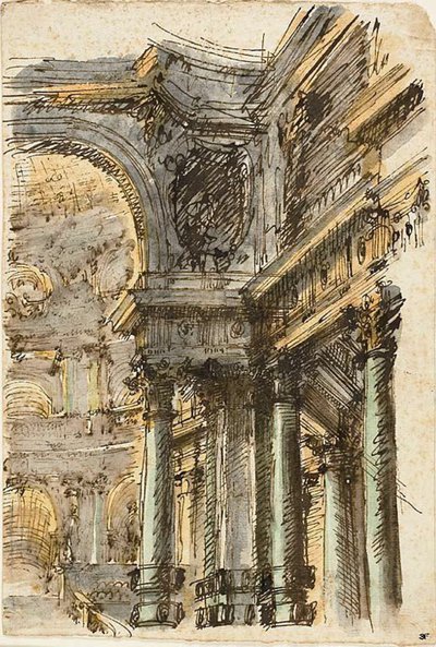 Architectonische Fantasie (recto); Architectonische Details (verso) door Mauro Antonio Tesi