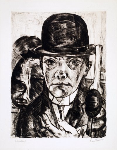 Zelfportret met bolhoed. Gravure van Max Beckmann (1884-1950) door Max Beckmann