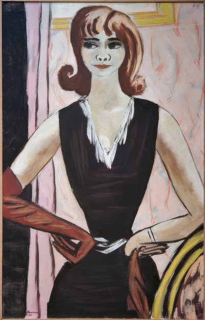 Portret Quappi op roze en violet door Max Beckmann