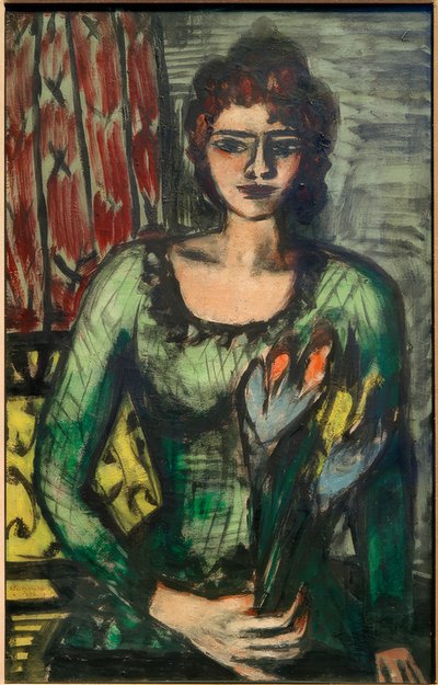 Portret Quappi in groene trui door Max Beckmann