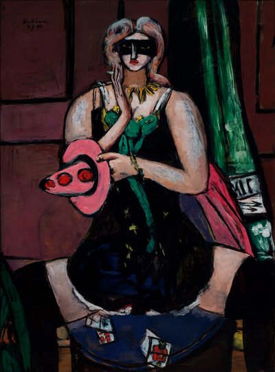Carnavalsmasker, Groen, Violet en Roze (Columbine) door Max Beckmann