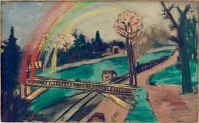 Spoorweglandschap met regenboog door Max Beckmann