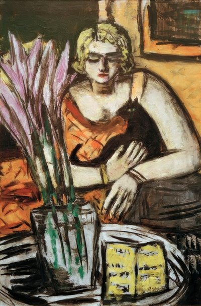 Vrouw met kat door Max Beckmann