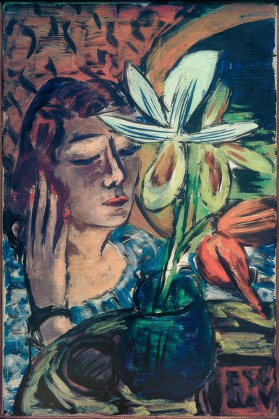 Vrouw met orchidee door Max Beckmann