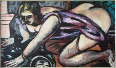 Halfnaakt met Kat door Max Beckmann