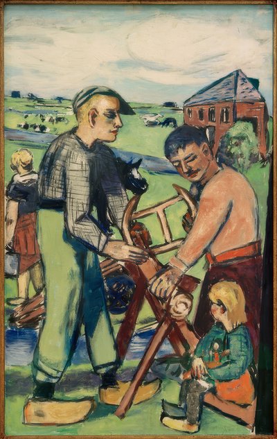 Houtsnijder met kind door Max Beckmann