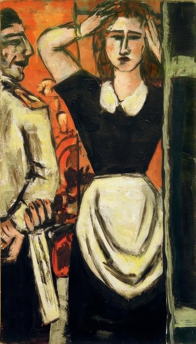 Ober en garderobemeisje door Max Beckmann