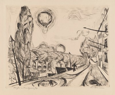 Landschaft mit Ballon door Max Beckmann