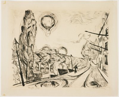 Landschap met ballon door Max Beckmann