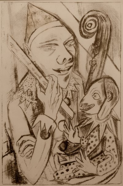Pierrot met masker door Max Beckmann