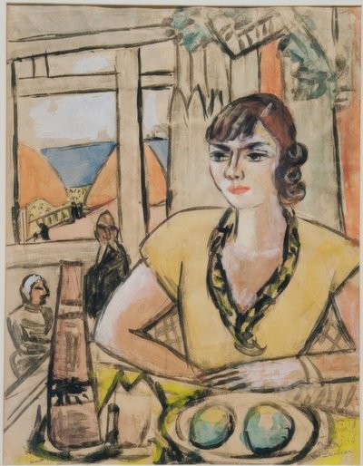 Portret Quappi in strandcafé door Max Beckmann