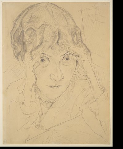 Portret van Fridel Battenberg, haar hoofd rustend in beide handen door Max Beckmann