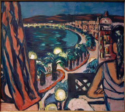 Promenade des Anglais (Nice vanuit hotel bij nacht) door Max Beckmann