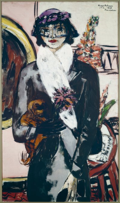 Quappi met witte bontjas door Max Beckmann