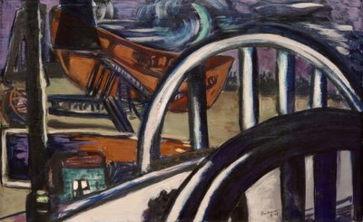 Scheepswerf. IJzeren brug door Max Beckmann