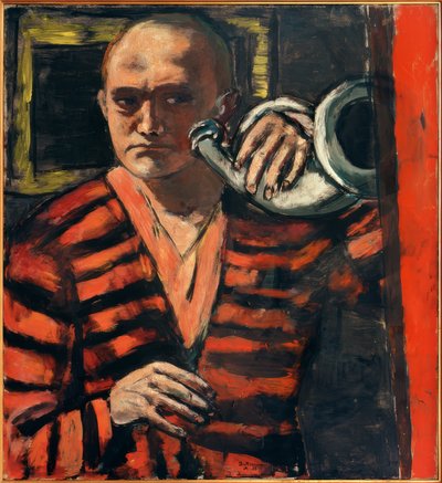 Zelfportret met hoorn door Max Beckmann