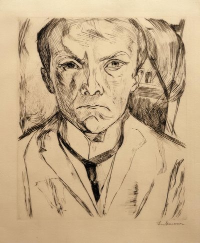 Zelfportret van Voor, met Huisgevel op de Achtergrond door Max Beckmann