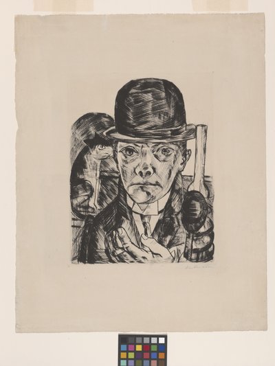 Zelfportret met bolhoed door Max Beckmann