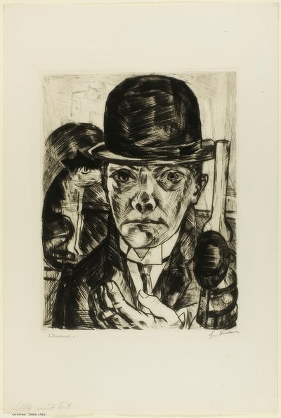 Zelfportret met bolhoed door Max Beckmann