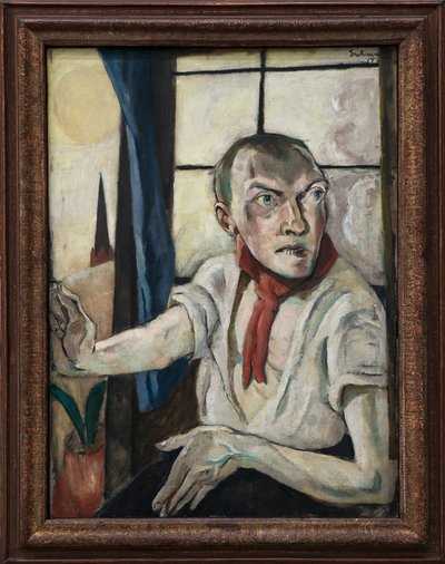 Zelfportret met rode sjaal door Max Beckmann