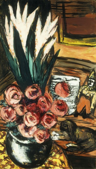 Stilleven met Rode Rozen en Butchy door Max Beckmann