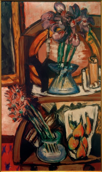 Stilleven met twee bloemenvaasjes door Max Beckmann