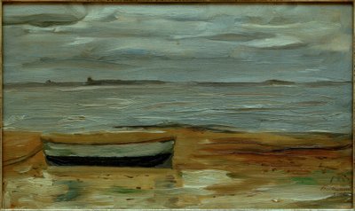 Strand met Grijze Boot en Grijze Zee door Max Beckmann