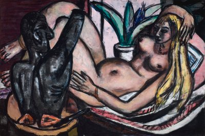 Atelier (vrouwelijk naakt en sculptuur) door Max Beckmann