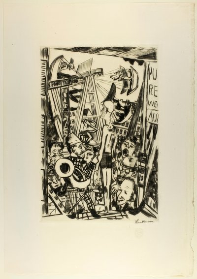 De lange man, plaat vijf uit Jahrmarkt door Max Beckmann