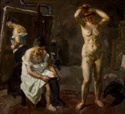 Drie Vrouwen in de Studio door Max Beckmann