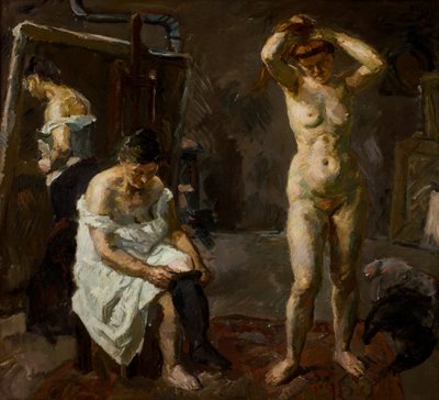 Drie vrouwen in de studio door Max Beckmann