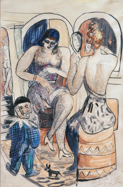 Twee Danseressen (Meisje met Blauwe Dwerg) door Max Beckmann