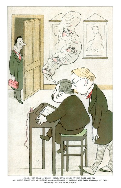 Mr Austin Dobson en Mr Edmund Gosse Componeren een Ballade, 1904 door Henry Maximilian Beerbohm