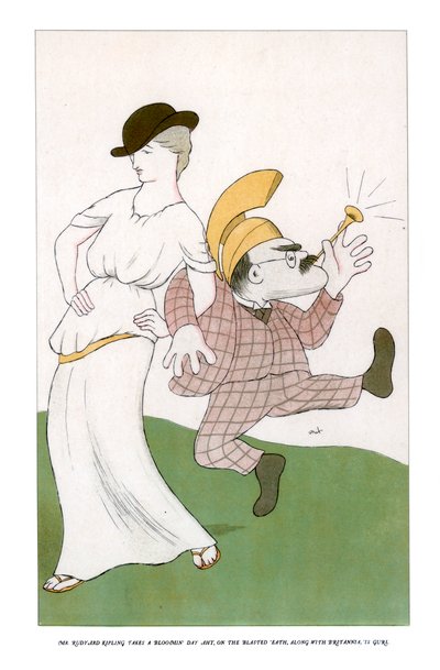 Mr Rudyard Kipling neemt een bloeiende dag vrij, op de verdomde aarde... 1904 door Henry Maximilian Beerbohm