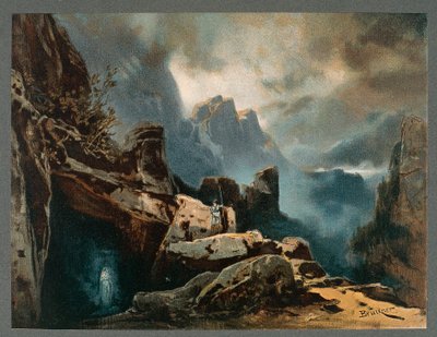 Decorontwerp voor act III van De Ring van de Nibelungen - Het Rijngoud door Richard Wagner door Max Bruckner