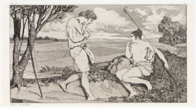 Apollo en Daphne I (Reddingen van Ovidiaanse slachtoffers, Opus II, blad 10) door Max Klinger