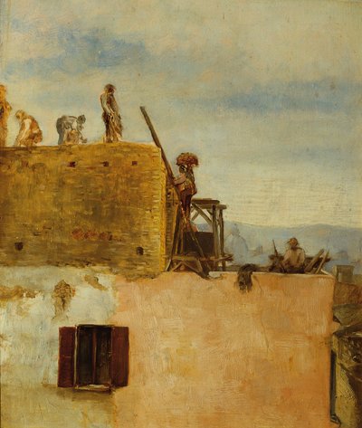 Arbeider aan een huisbouw door Max Klinger